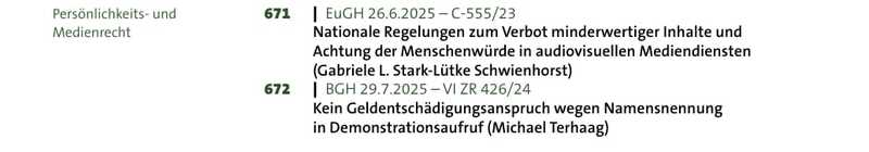 Kein Geldentschädigungsanspruch wegen Namensnennung in Demonstrationsaufruf