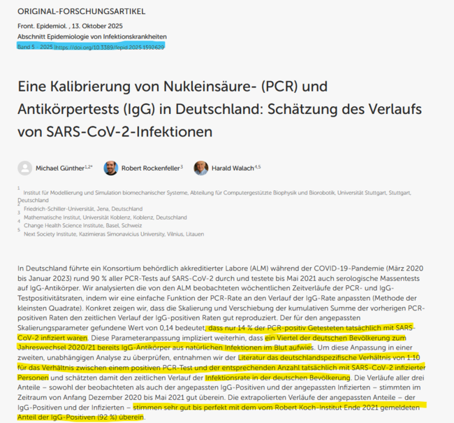 Eine Kalibrierung von Nukleinsäure- (PCR) und Antikörpertests (IgG) in Deutschland: Schätzung des Verlaufs von SARS-CoV-2-Infektionen - |doi.org/10.3389/fepid.2025.1592629