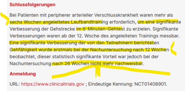 NAch 26 Wochen war der Trainigseffekt der pAVK wieder verloren
