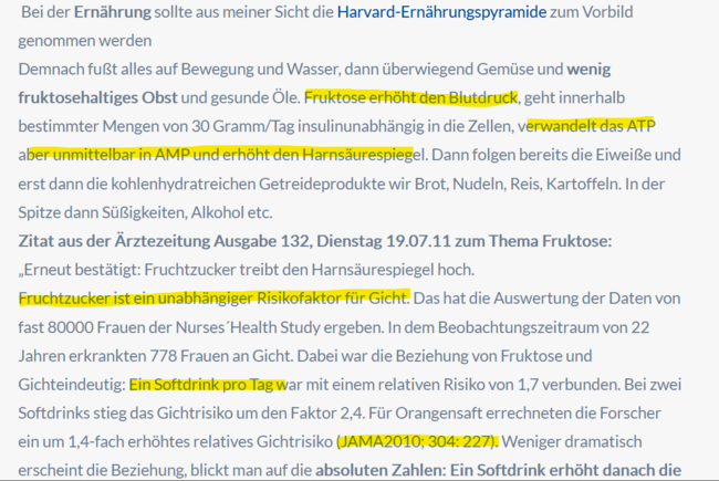 Fruchtzcker zerstört ATP, erhöht die Harnsäure und den Blutdruck
