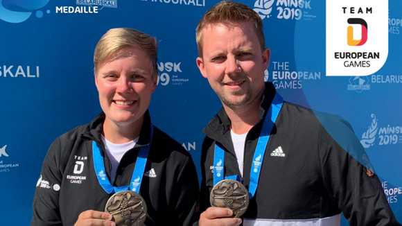  Foto: Team Deutschland / Michelle Kroppen und Cedric Rieger gewannen Bronze im Mixed-Wettbewerb bei den European Games 2019 in Minsk und bilden beim Deutschland Cup erneut ein Duo. 