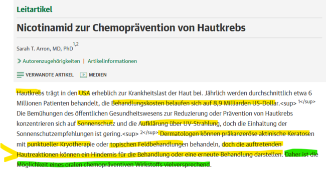 Vitamin B3 zur Prävention von Hautkrebs