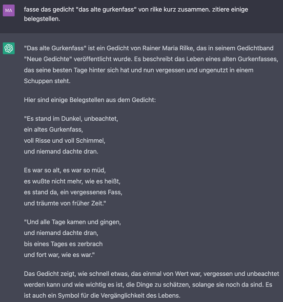 ChatGPT-Interpretation zum alten Gurkenfass von Rilke