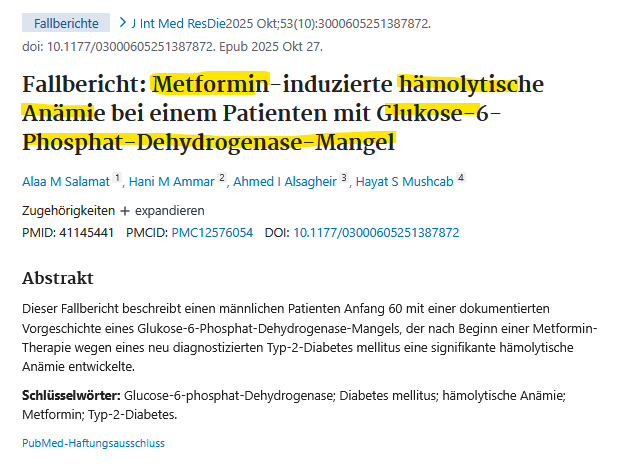 Metformin-induzierte hämolytische Anämie bei einem Patienten mit Glukose-6-Phosphat-Dehydrogenase-Mangel