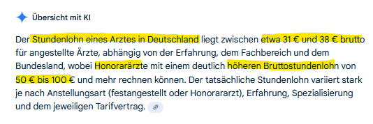 Welchen Stundenlohn hat ein Arzt in Deutschland brutto?