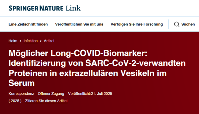 Mögliche lange COVID-Biomarker: Identifizierung von SARC-CoV-2-bezogenen Proteinen im Serum Extracellular Vesicles