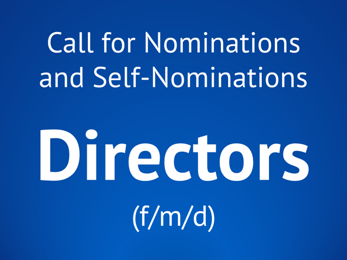 Blaues Plakat mit weißem Text: 'Call for Nominations and Self-Nominations Directors (f/m/d)' und Logo des Max-Planck-Instituts für Innovation und Wettbewerb.