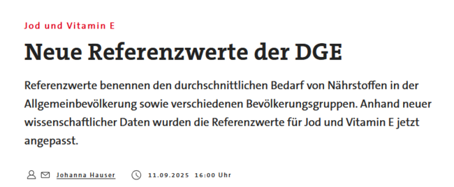 Grenzwerte der DGE - nicht die Notwendigkeit, sondern die Realität gilt als korrekt