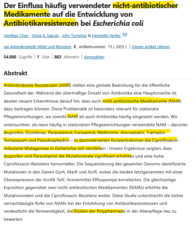 Ibuprofen und Paracetamol könnten zu mehr Antibiotika-Resistenzen führen – eine bislang unterschätzte Gefahr - DO: Idoi.org/10.1038/s44259-025-00144-w