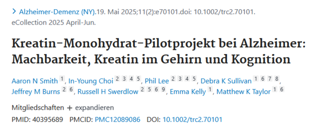 Kreatin-Monohydrat-Pilot bei Alzheimer: Machbarkeit, Kreatin und Kognition 