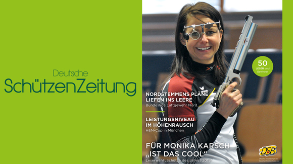 Foto: DSZ / Eine strahlende Monika Karsch ziert den Titel der neuesten Ausgabe der Deutschen SchützenZeitung. 