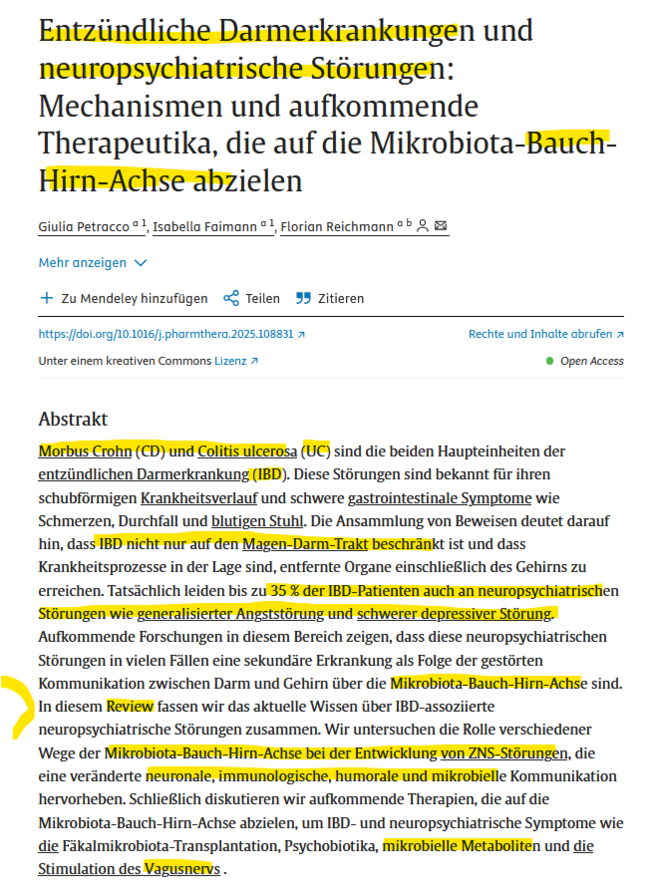 Entzündliche Darmerkrankungen und neuropsychiatrische Störungen: Mechanismen und aufkommende Therapeutika, die auf die Mikrobiota-Bauch-Hirn-Achse abzielen - Review