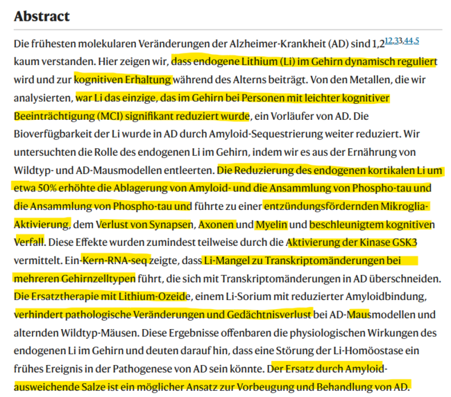 Lithiummangel und Alzheimer