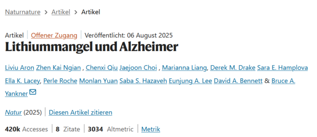 Lithiummangel und Alzheimer DOI: doi.org/10.1038/s41586-025-09335-x