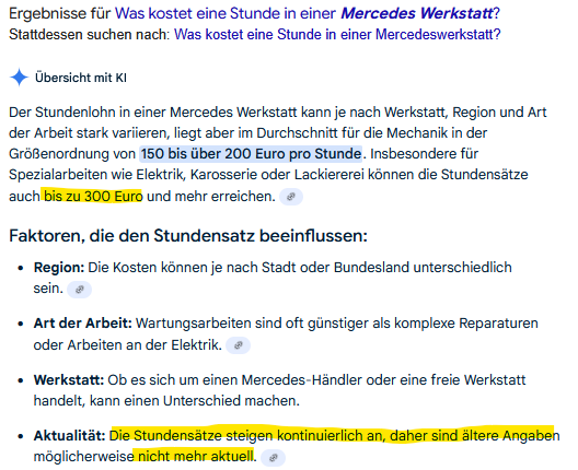 Was kostet ein Stunde in einer KFZ-Wrkstatt, in der ein Geselle die Arbeiten ausführt?