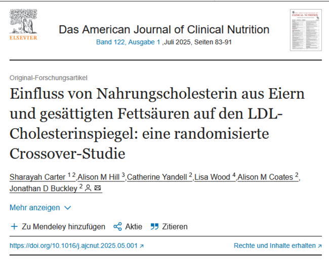 Einfluss von Nahrungscholesterin aus Eiern und gesättigten Fettsäuren auf den LDL-Cholesterinspiegel: eine randomisierte Crossover-Studie