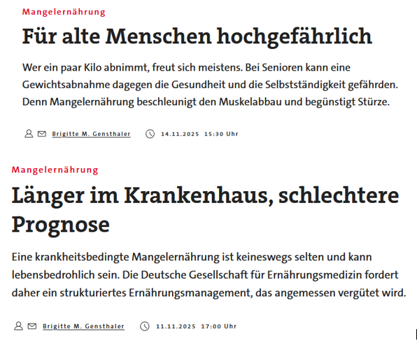 Mangelernährung beschleunigt Muskelabbau, fördert Stürze, verschlechtert den Heilungsverlauf
