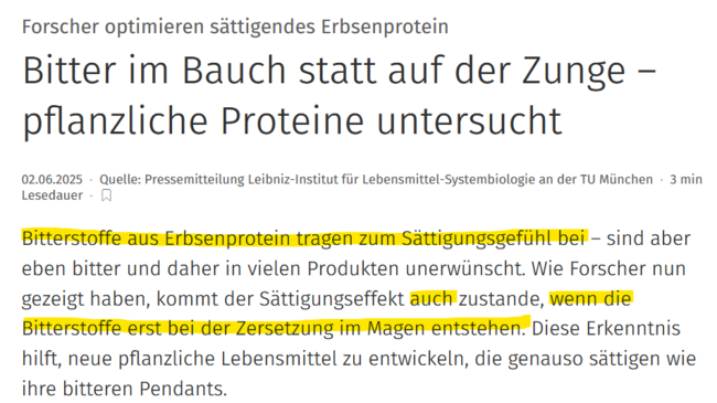 Auch wenn die Bittertsoffe erst im Magen wahrgenommen werden, wird das Sättigungsgefühl ausgelöst