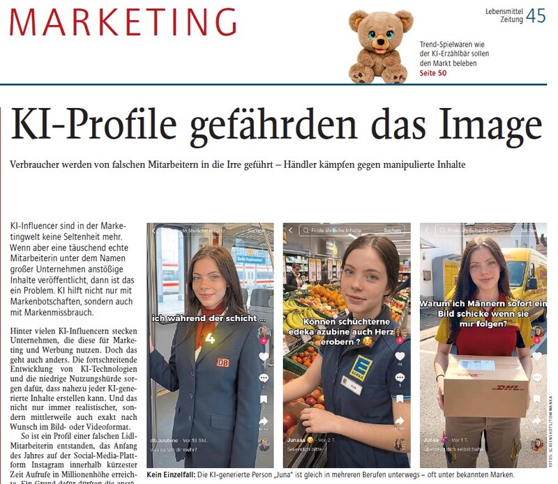 Interview in der Lebensmittel Zeitung: KI-Fake-Mitarbeiter gefährden Marken und Image