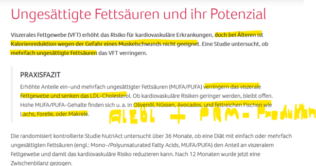ALA, EPA und DHA senken das Bauchfett, das LDL und die Trigl.