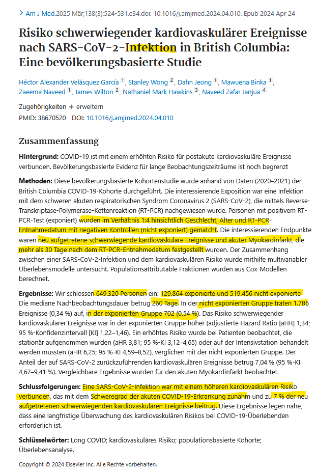 Risiko schwerwiegender kardiovaskulärer Ereignisse nach SARS-CoV-2-Infektion in British Columbia: Eine bevölkerungsbasierte Studie