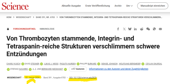 Von Thrombozyten stammende, Integrin- und Tetraspanin-reiche Strukturen verschlimmern schwere Entzündungen ... Covid 19