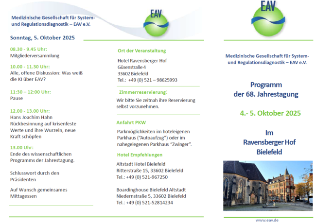 Programm Jahrestagung Medizinische Gesellschaft für System- und Regulationsdiagnostik  EAV e.V.