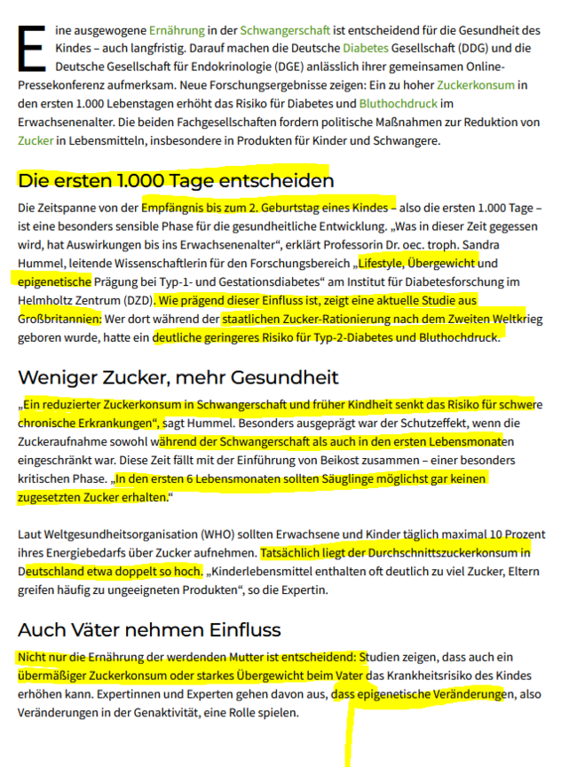 Zucker in der Schwangerschaft und den ersten zwei Lebensjahren