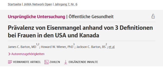 Prävalenz von Eisenmangel anhand von 3 Definitionen bei Frauen in den USA und Kanada