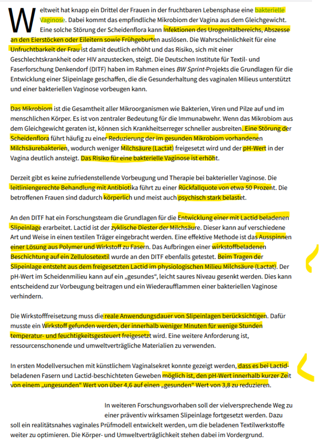 Lactidbeladene Slipeinlage kann vaginale Dysbiose und Infektion durch pH-Optimierung verhindern. Das Milieu ist alles, die Mikrobe ist nichts!